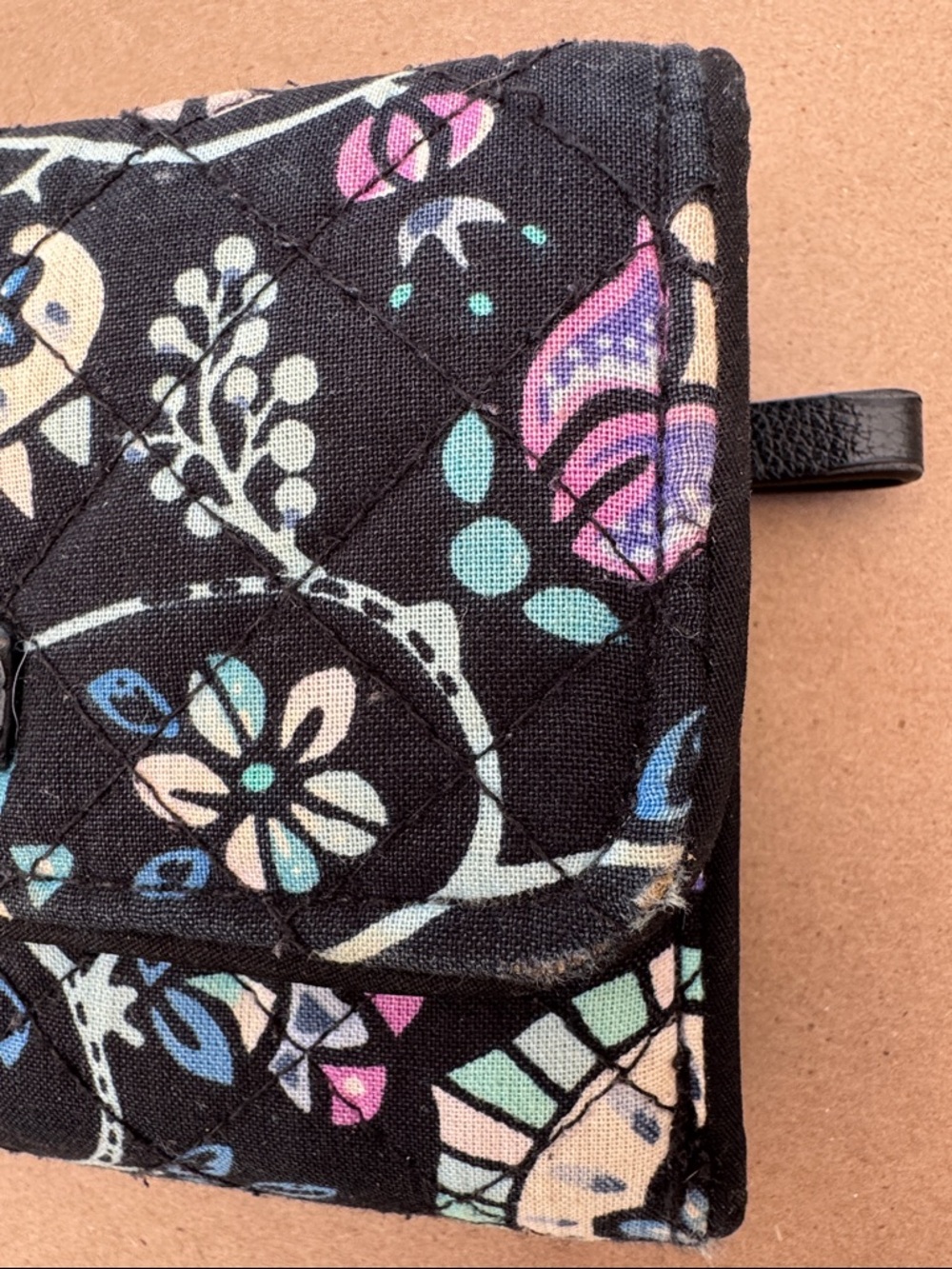 Vera Bradley Navy Floral Quilted Fold-Over Wallet with Purple & Teal Accents - Picture 8 of 12